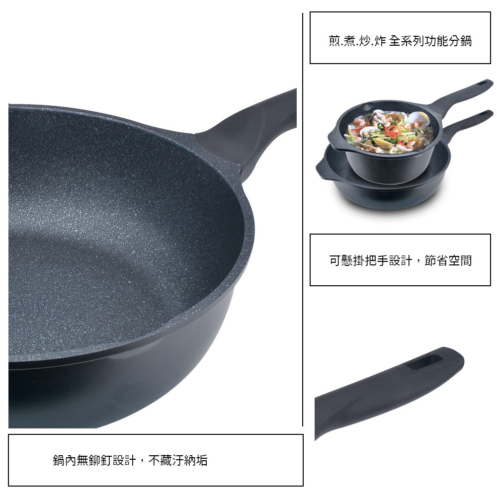 Miyaco 米雅可 礦岩鑄造不沾炒鍋深型炒鍋IH無蓋附蓋 33cm附蓋-Leidea樂德兒, , large