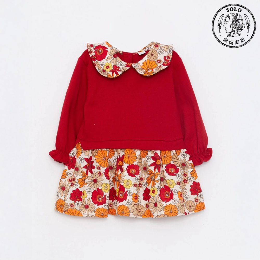 【SOLO歐洲家居】LCW 紅色花卉長袖連身裙 氣質紅色小花 長袖上衣 嬰兒服 寶寶服 女寶童裝 土耳其製造 18-24月, , large
