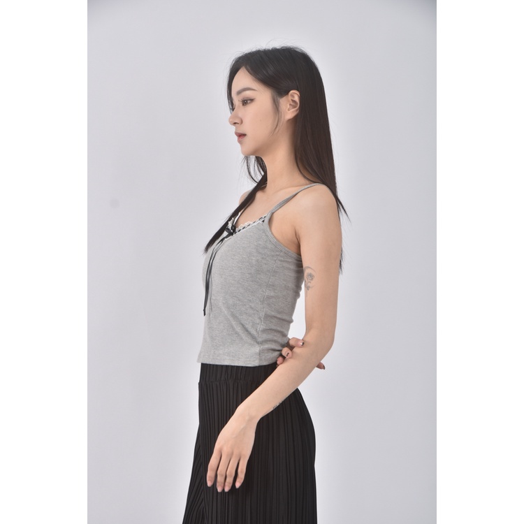 (S) 【智恩私服】吊帶修身短版蝴蝶結灰色上衣二手衣, , large