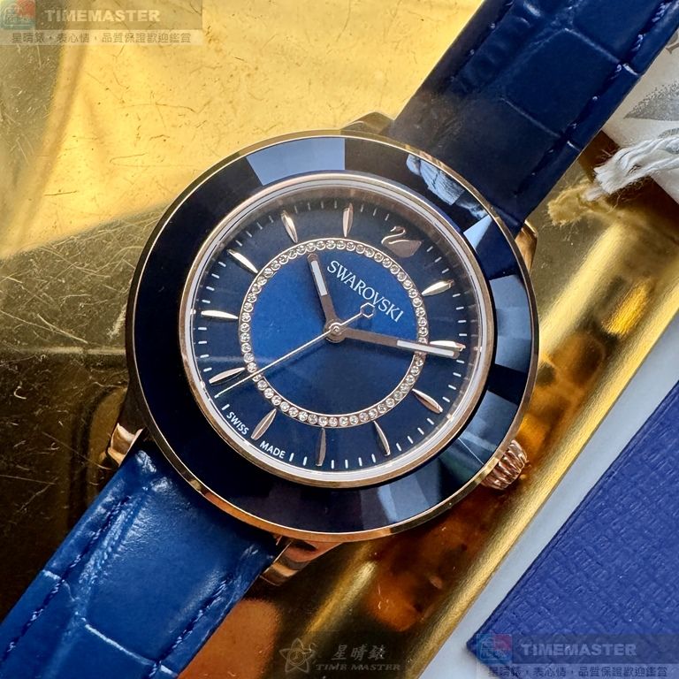 [星晴錶業]SWAROVSKI手錶,40mm,SW00033寶藍色錶面玫瑰金錶殼寶藍真皮皮革錶帶款, , large