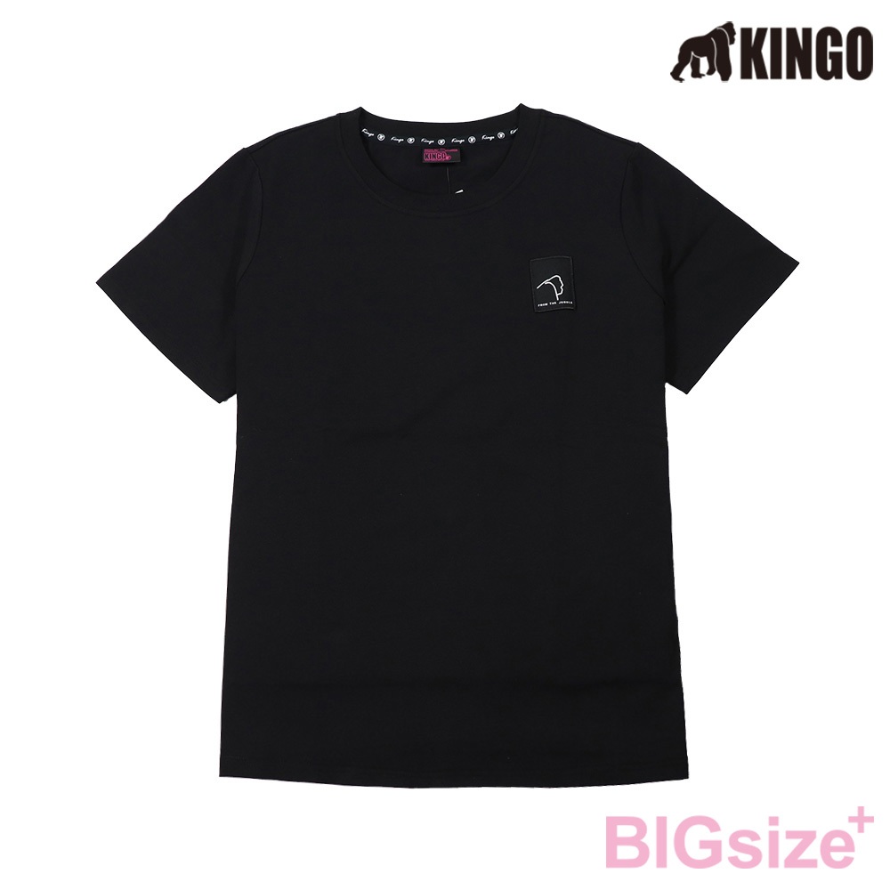 KINGO-大尺碼-女款 圓領T恤-黑-414137, , large