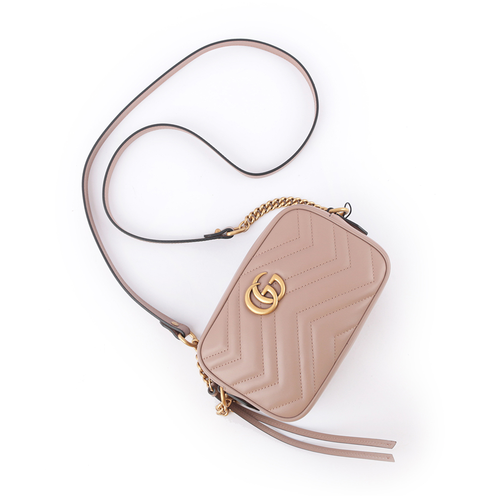 GUCCI Marmont mini款方型側背鍊包/藕粉, , large