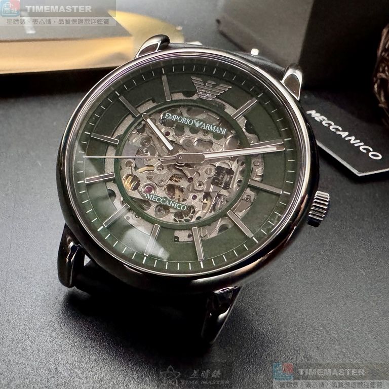 [星晴錶業]ARMANI手錶,44mm,AR00079雙面機械鏤空錶面銀錶殼深黑色真皮皮革錶帶款, , large