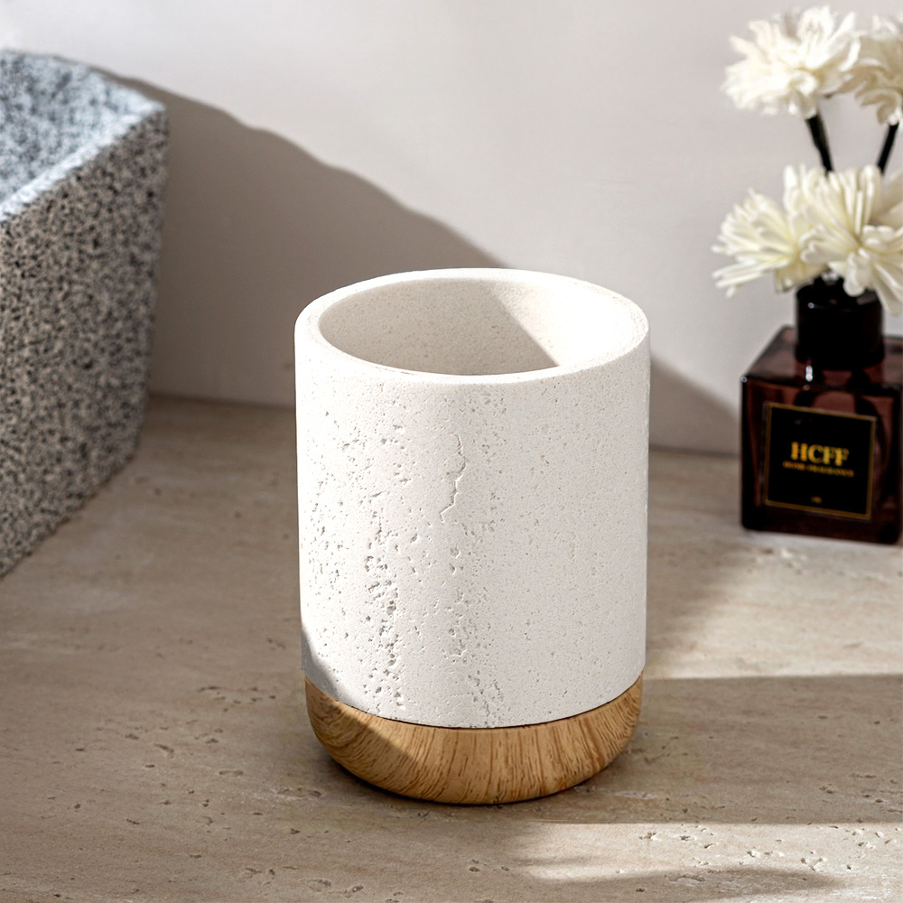 Faux Stone Resin & Wood Automatic Soap Dispenser, , large