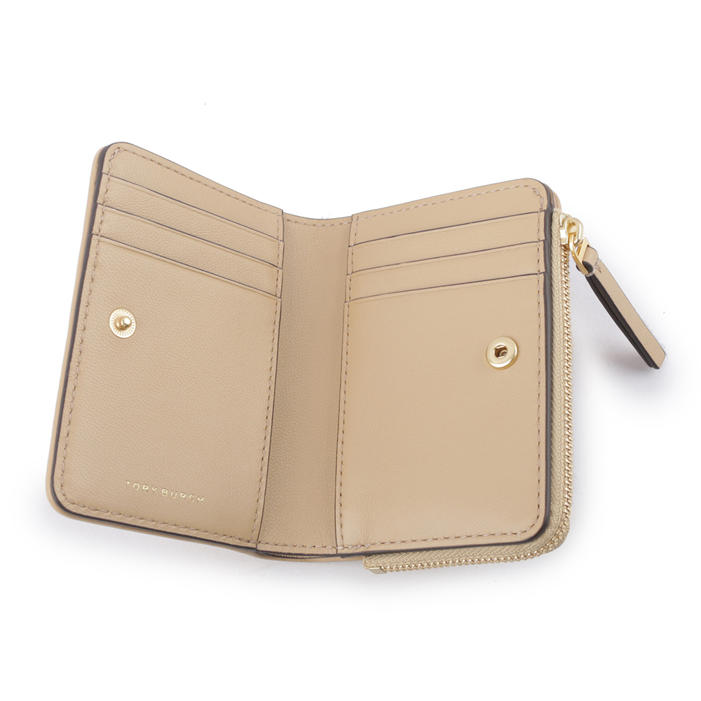 Tory Burch Kira 縫線設計暗釦拉鍊零錢袋短夾/沙漠色, , large