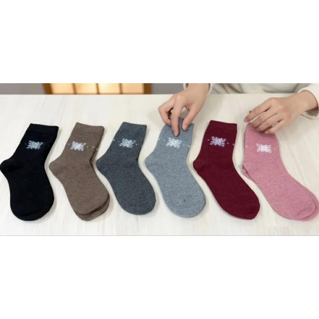 [Kaimi Cotton] 6-Pair Set &ndash; Random Colors &ndash; Winter Essential (Women&rsquo;s) Premium Thermal Wool Socks &ndash; Cold-Proof / Warm / Long Winter Socks &ndash; Snowflake Design, , large