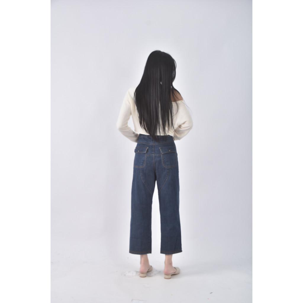 (4XL（含）以上) gozo高腰丹寧牛仔口袋藍色長褲二手衣, , large