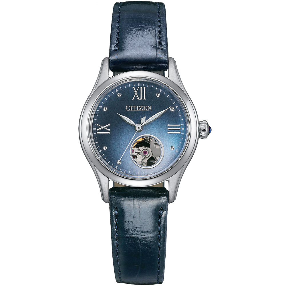 CITIZEN 星辰 小鏤空優雅機械女錶-藍/28.5mm PR1041-18N, , large