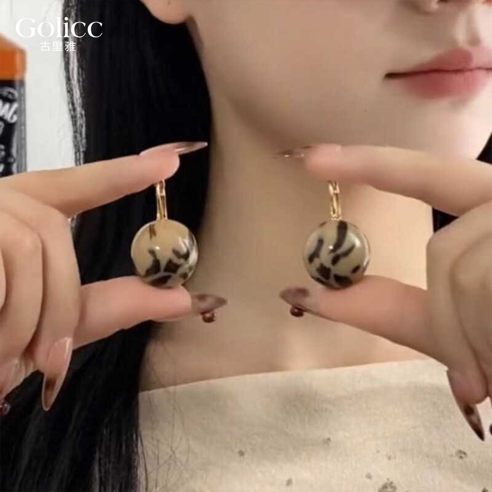 【Gulicc】古莉可 耳環 復古豹紋球耳扣, , large