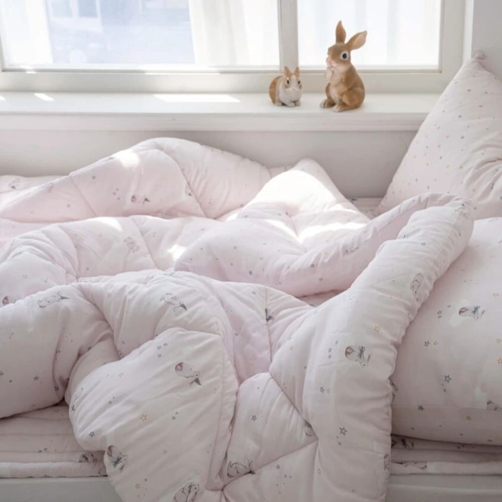 【寢室安居】韓國Songhwa 100%天絲莫代爾蓬鬆厚款水洗被150x205CM-星辰兔兔-粉色(廣藏市場.韓國棉被.韓國被.四季被), , large
