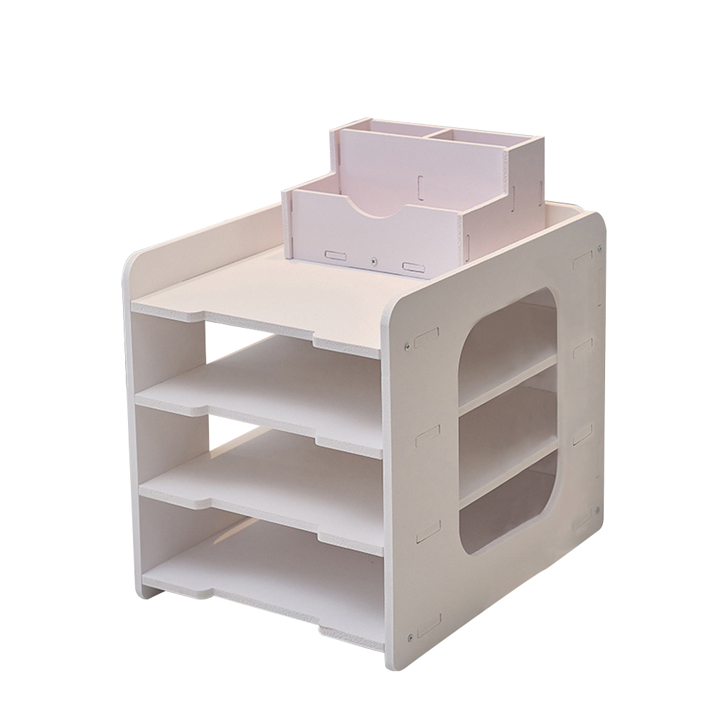 [ENNE] DIY four-layer desktop A4 file storage rack with mini storage box (file rack/data rack/multi-layer storage rack/shelf/office supplies/desk storage/desk bookshelf) (F0034), , large