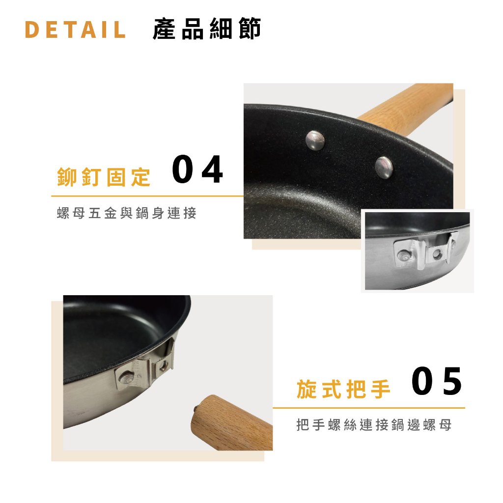 【CLS】露營不沾平底鍋 直徑20cm 加厚平底鍋 304不鏽鋼鍋 不沾鍋 可拆卸手柄 附收納袋 露營鍋具 戶外炊事, , large