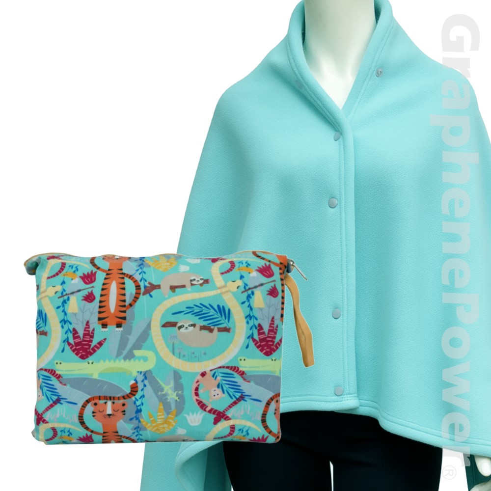 [GraphenePower] 石墨烯輕便兩用披肩毯(附收納袋) - 水綠, , large