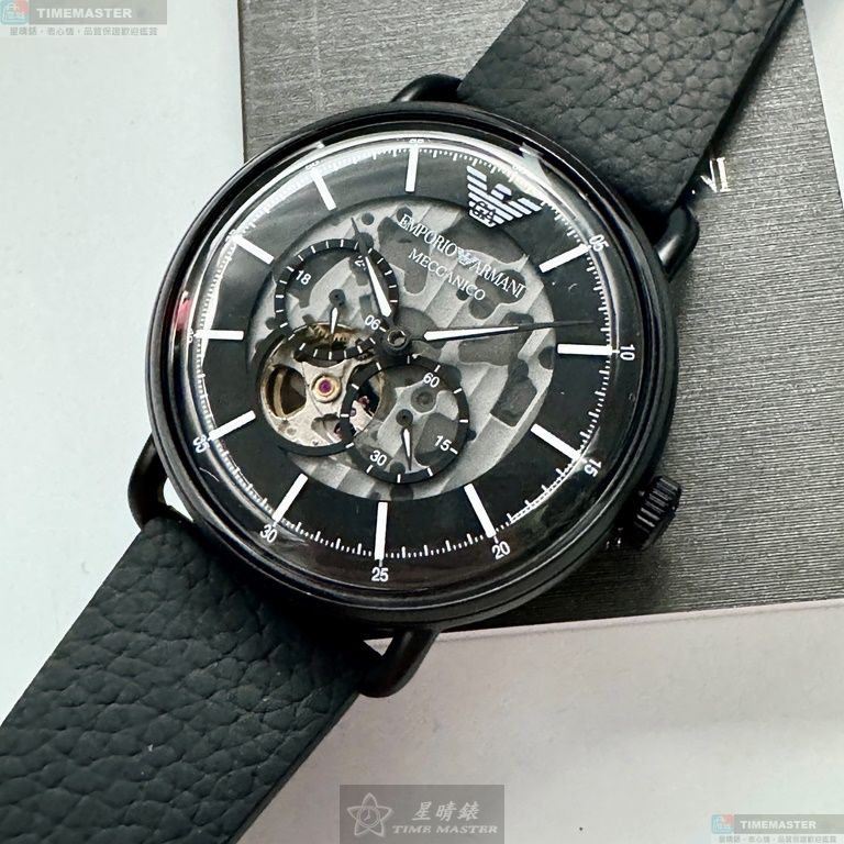 [星晴錶業]ARMANI手錶,44mm,AR00050黑色錶面黑錶殼深黑色真皮皮革錶帶款, , large