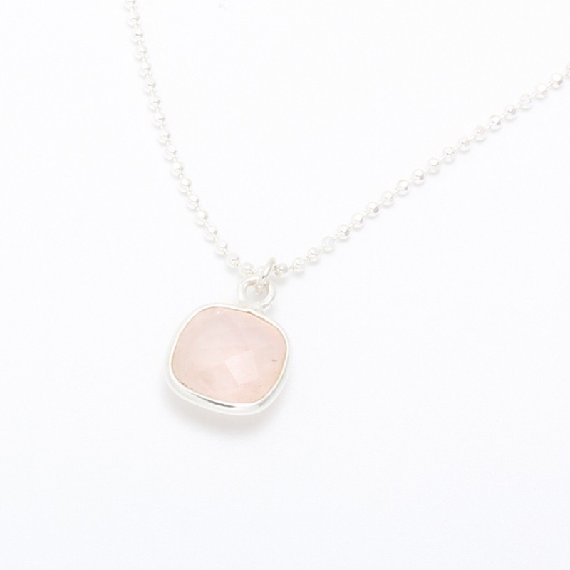 【Angel & Me】Square Pink Quartz crystal s925 sterling silver necklace, , large