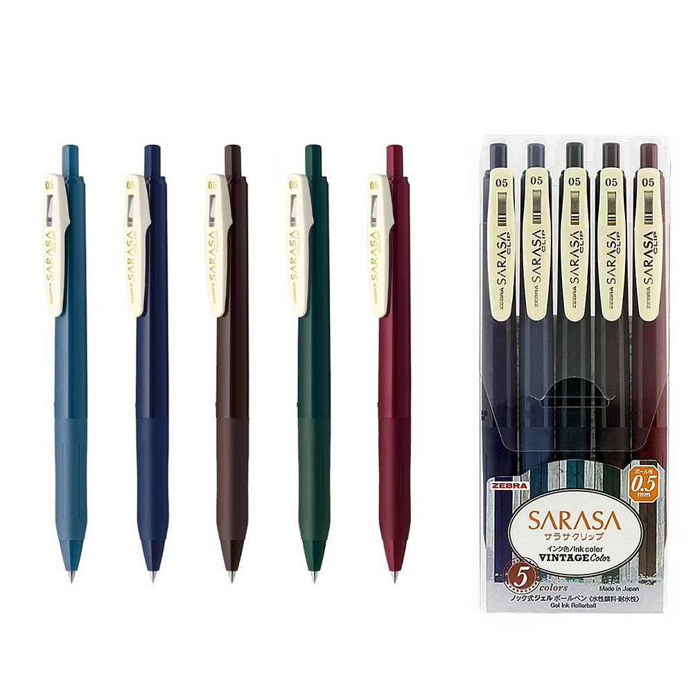 【ZEBRA 斑馬牌】SARASA CLIP 0.5mm 水性 典雅風 鋼珠筆 5支/盒 JJ15-5C-VI, , large