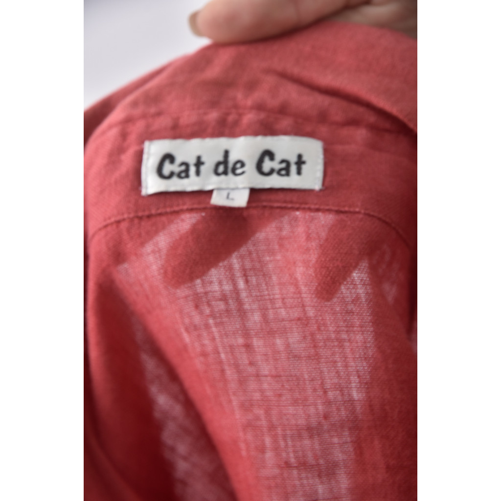 (L) cat de cat亞麻翻領紅色長袖上衣二手衣, , large