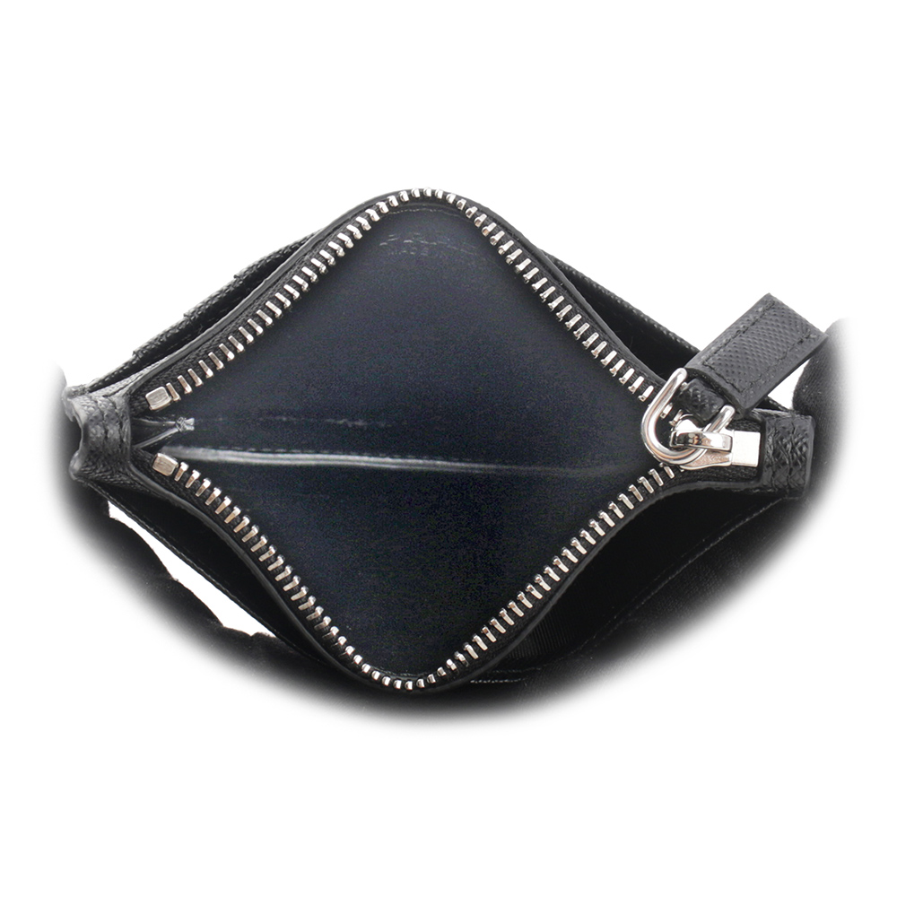 PRADA 三角牌Logo 拉鍊零錢/卡夾包/黑色, , large