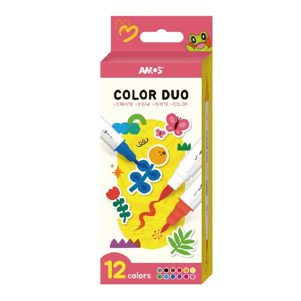 【AMOS 阿摩司】12色 可水洗 雙頭 彩色筆 / 組 CDU12P, , large