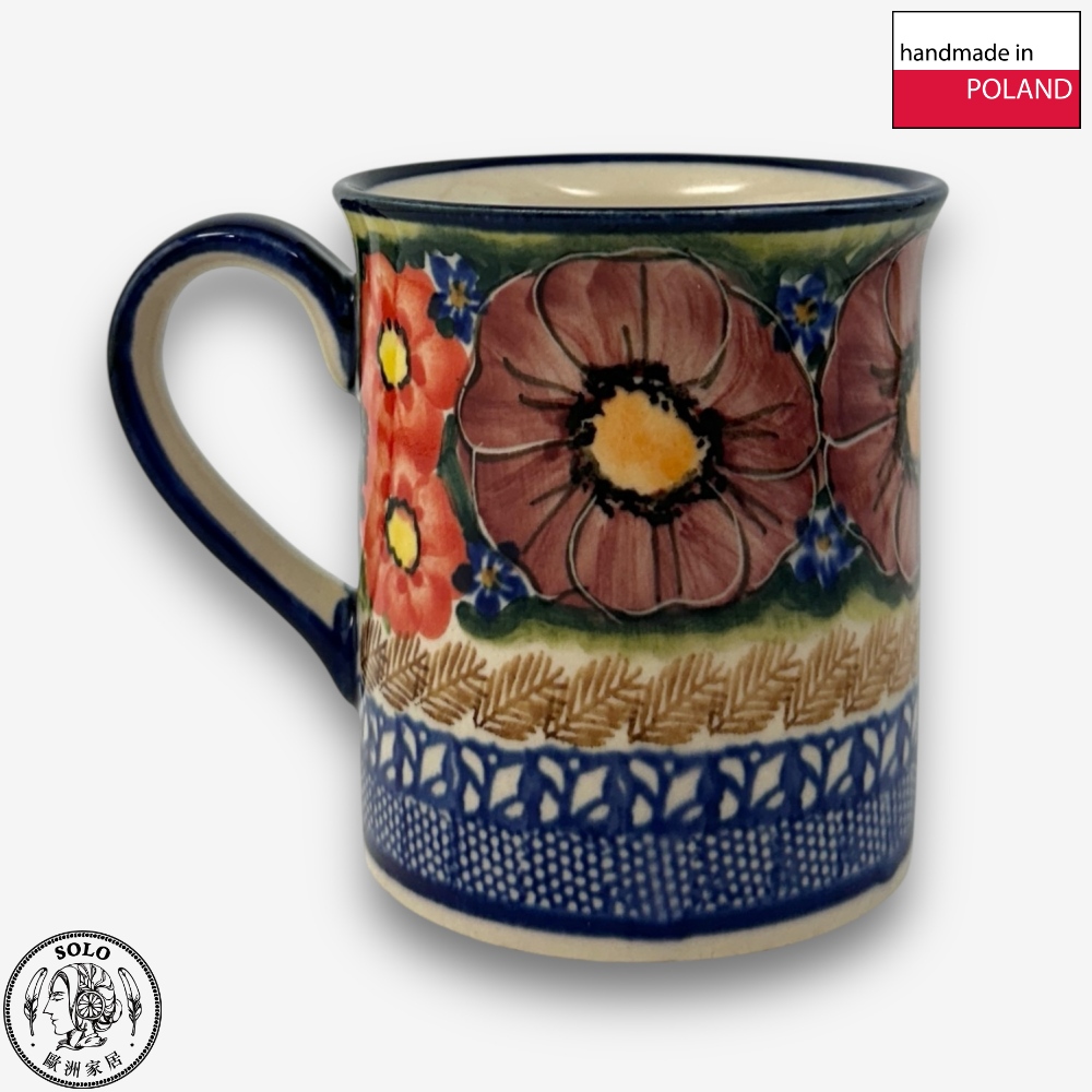 【SOLO Vintage】Cerraf Polish Pottery 280ml Mug Banquet of Elegant Red Series Made in Poland, , large