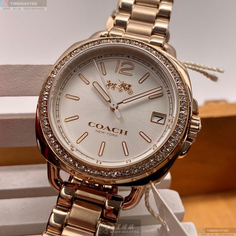 [星晴錶業]COACH手錶,34mm,CH00093白色錶面香檳金錶殼香檳金精鋼錶帶款, , large