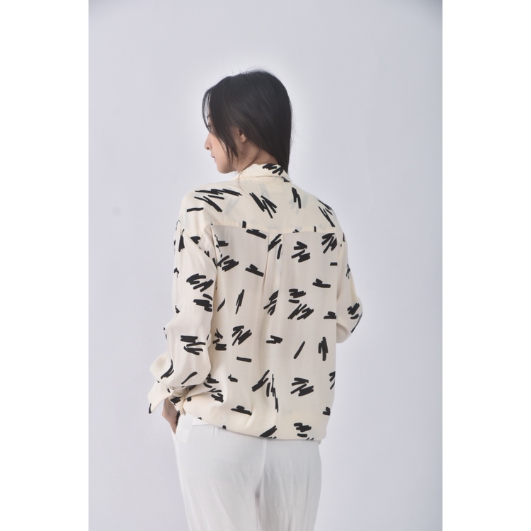 (L) chloechen質感棉質印花杏色襯衫上衣二手衣, , large