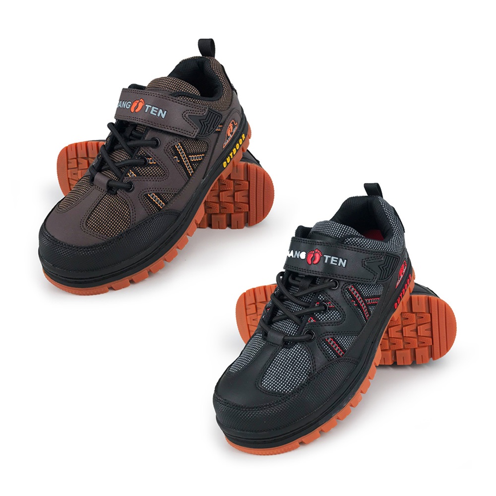 HANG TEN 鋼頭運動鞋防穿刺 工作鞋 安全鞋 防護鞋 魔鬼氈 透氣 吸濕 排汗 散熱 防砸 耐磨 止滑 咖桔 黑紅, , large