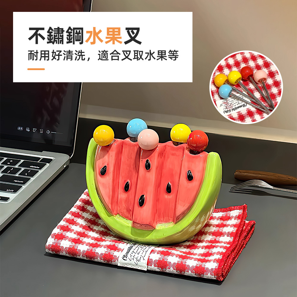 【上手家居】西瓜陶瓷水果叉 西瓜(叉子/造型餐具/可愛餐具/水果叉子), , large