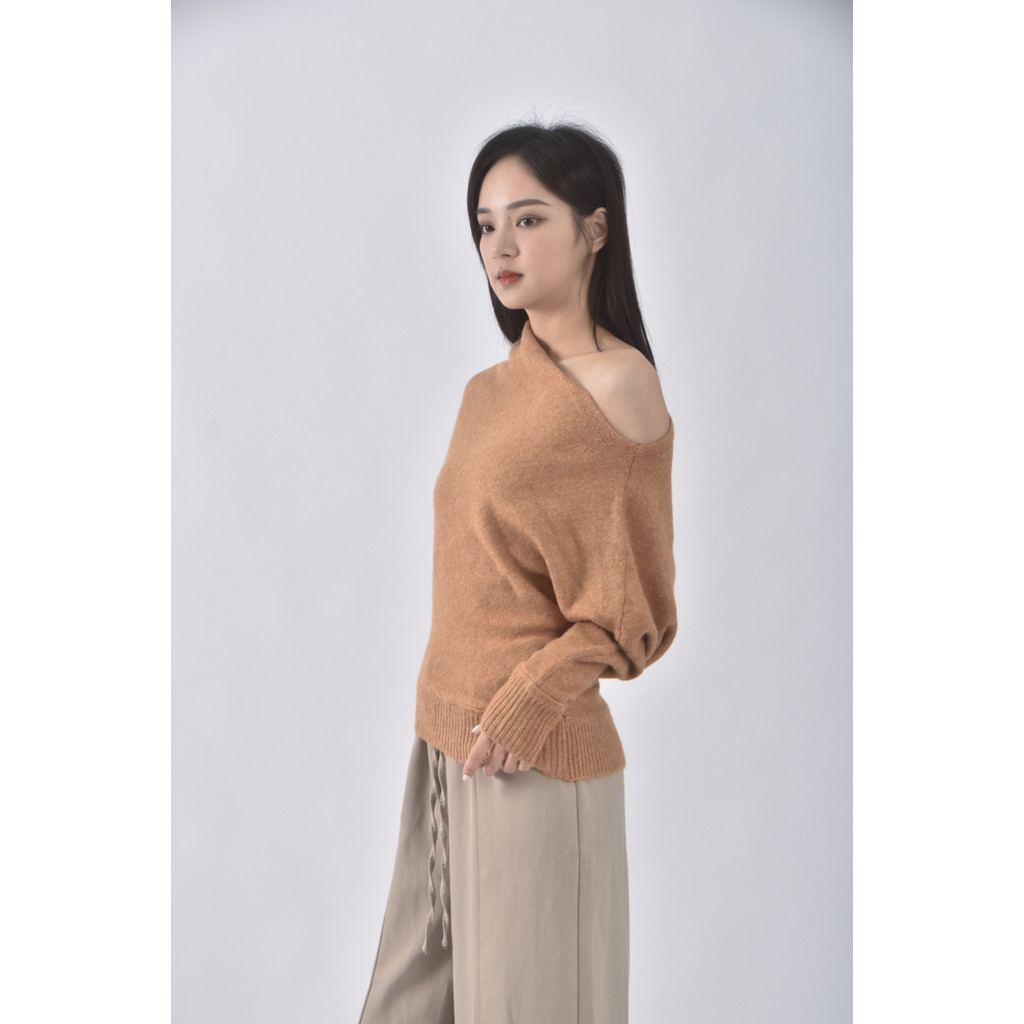 (XL) sister market韓牌斜肩棕色長袖上衣二手衣, , large