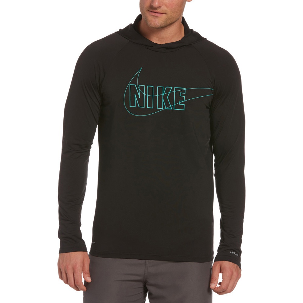 NIKE OUTLINE LOGO HOODED成人男性連帽防曬衣 戶外運動 乾爽 透氣 彈性 舒適 抗UV 黑 白 藍, , large