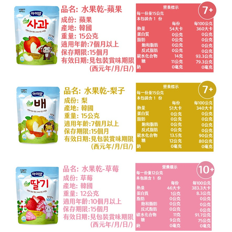 【韓國 ILDONG FOODIS】日東 水果脆片 3口味可選  蘋果 草莓 梨子  寶寶餅乾, , large