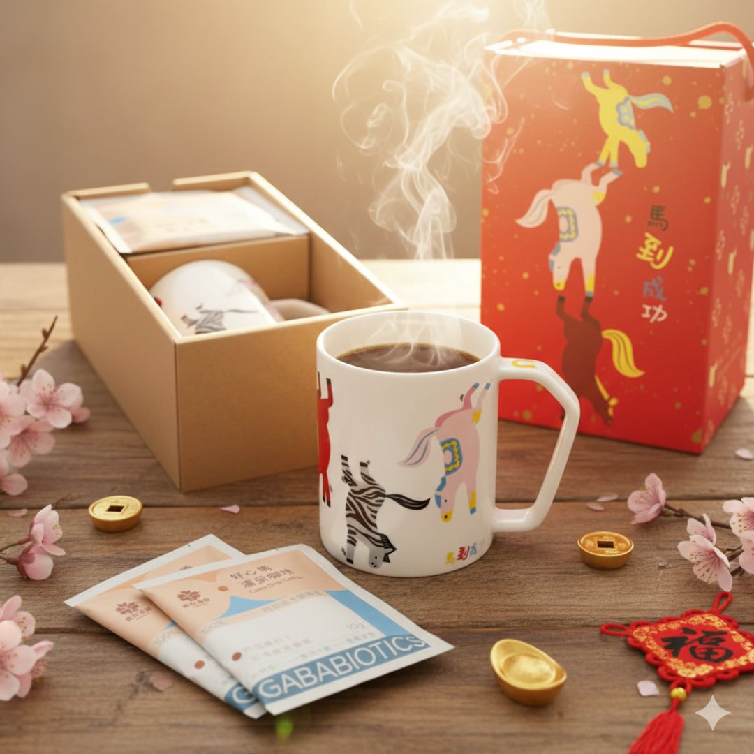 FOODHO Lucky Horse Gift Box: Mug + 3 GABA Calm Drip Coffee Packs, , large