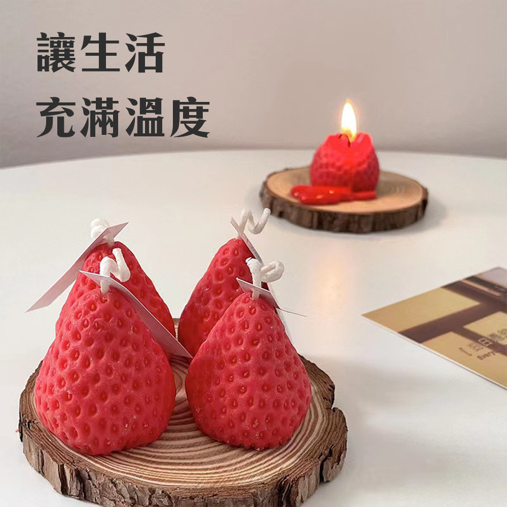 精緻可愛【草莓造型香氛蠟燭單入】質感居家生活美學 大豆蠟 芬芳 香薰 精油 慶生 婚禮小物 祝福 交換禮物 蛋糕 儀式感, , large