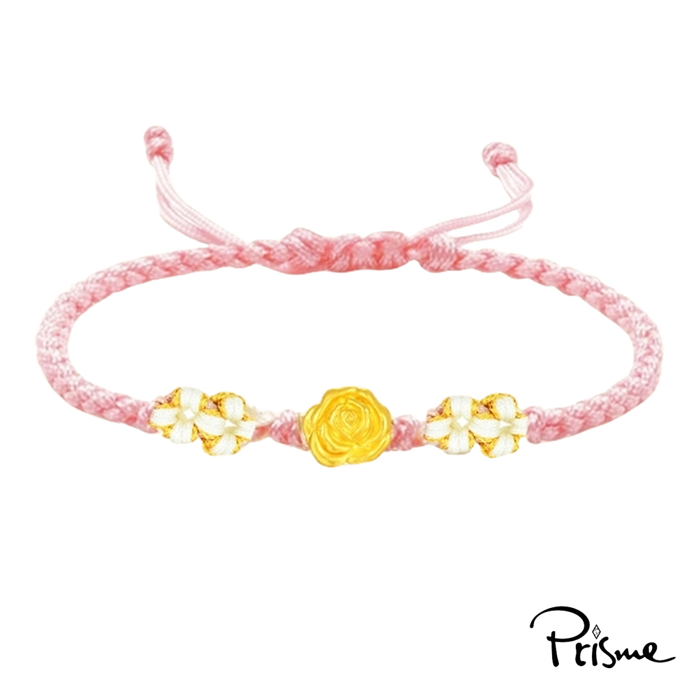 【Prisme Gold】黃金手鍊 玫瑰花 粉色編織手鍊 (金重：約0.03錢±0.01), , large