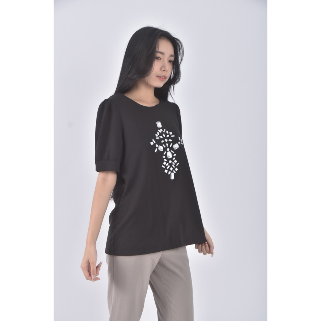 (M) easy zone鑽石黑色短袖上衣二手衣, , large