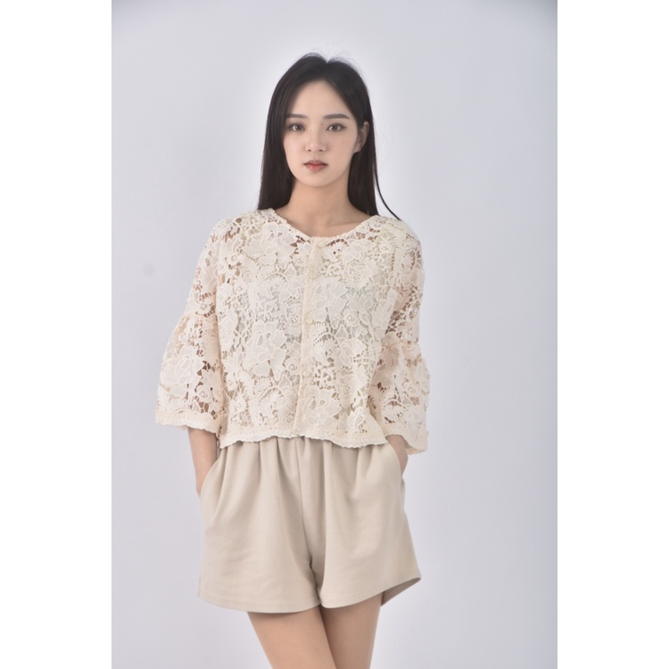 (M) superemelala質感裸空杏色短袖上衣二手衣, , large