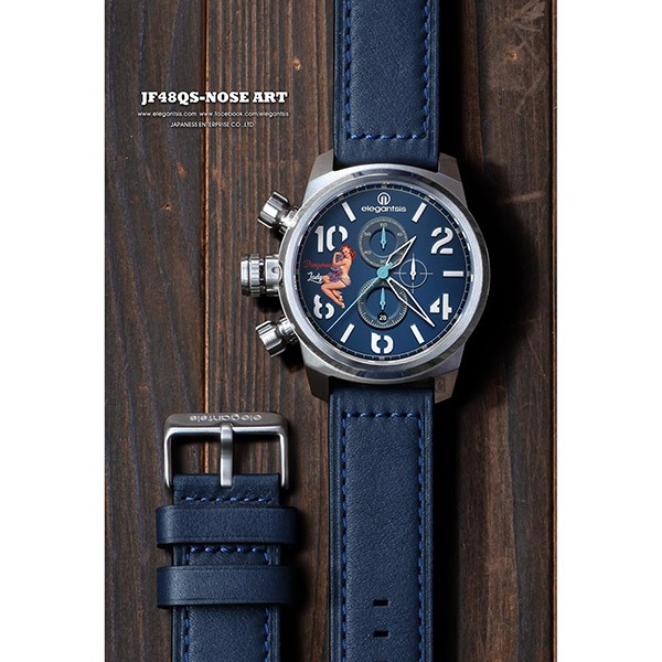 elegantsis JF48QS機頭藝術-女郎計時手錶-藍/48mm ELJF48QS-OU02LC, , large