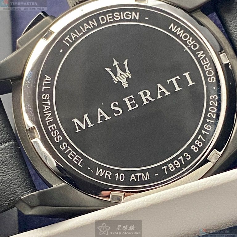 [星晴錶業]MASERATI手錶,46mm,R8871612023黑色錶面黑錶殼黑紅色真皮皮革錶帶款, , large