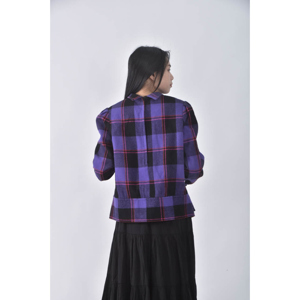 (S) 格紋藍色長袖上衣二手衣, , large