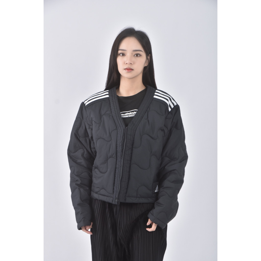 (XL) adidas質感修身短版麵包黑色外套二手衣, , large