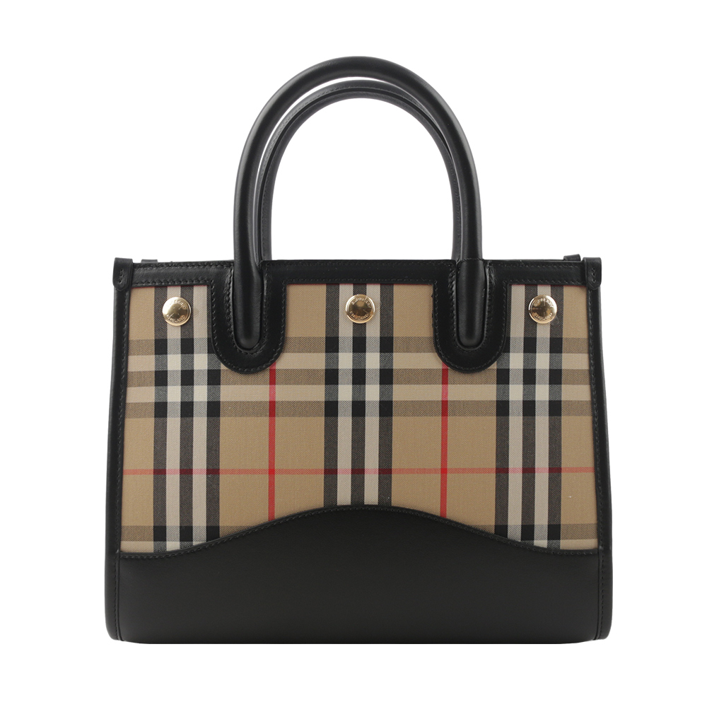 BURBERRY Title 格紋帆布及小牛皮小款手提/斜背二用包/暗土色, , large