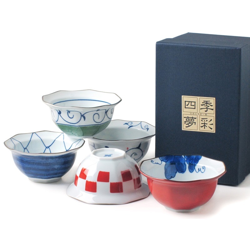 [豐名日本餐具] 4.0"八角反口井 繪變 五色入 有田燒 / C04DB8-8, , large