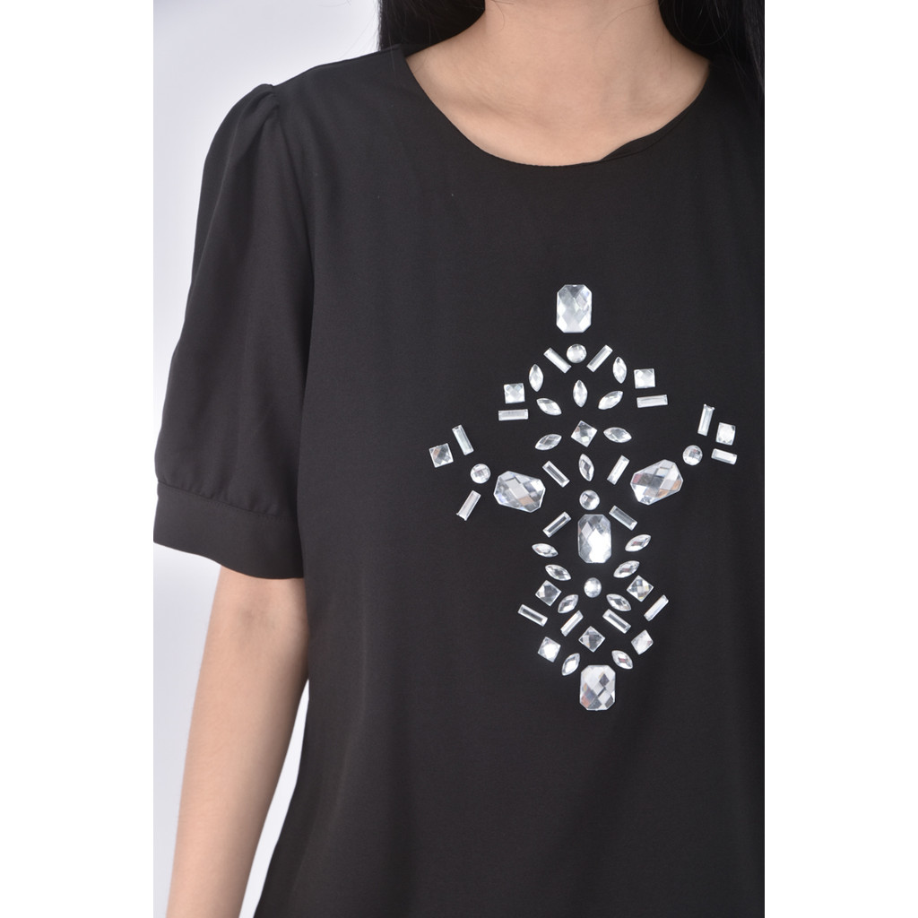 (M) easy zone鑽石黑色短袖上衣二手衣, , large