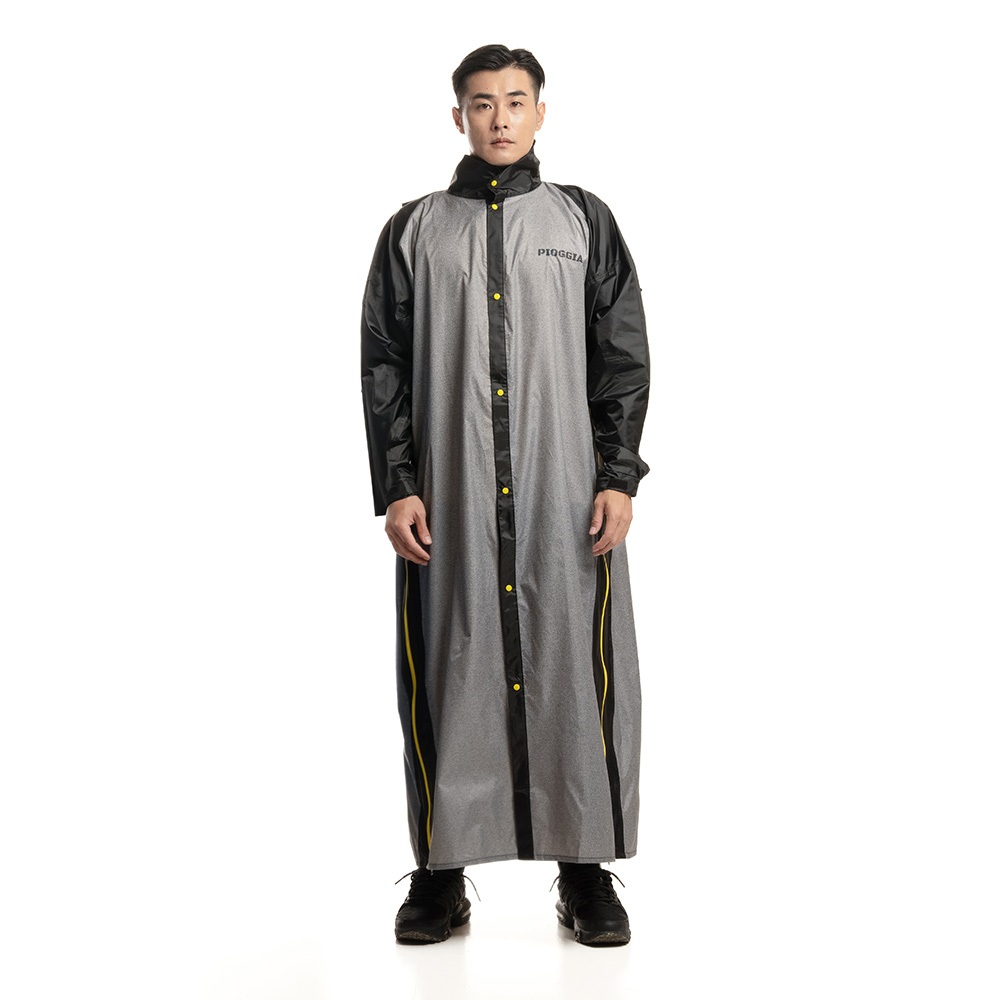 PIOGGIA R2 Italian Side Zipper Raincoat 2XL-4XL Black Raised Neckline Design Reflective strips at the backpack are rainproof and warm, , large