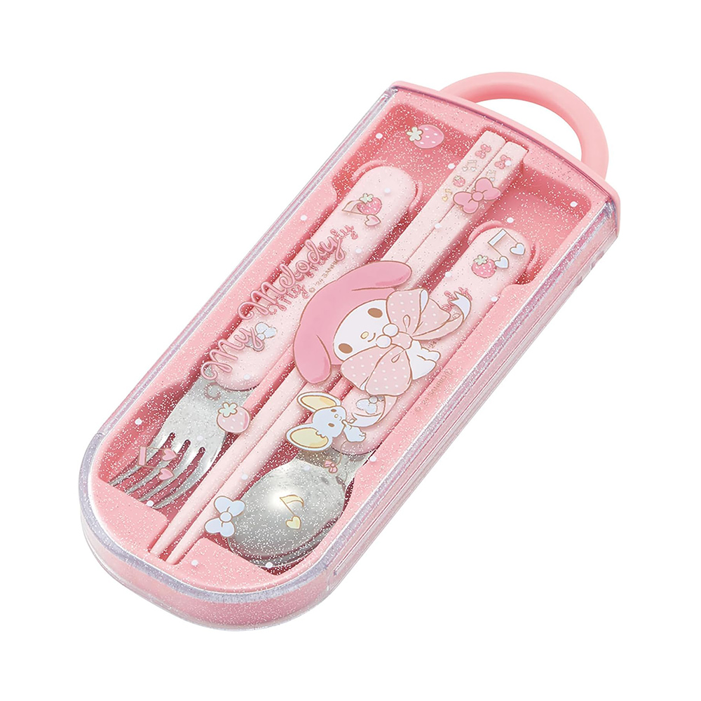 【百科良品】日本製 三麗鷗 美樂蒂 酷洛米 環保筷子+湯匙+叉子三件餐具組(日本境內版), , large