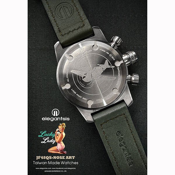 elegantsis JF48QS機頭藝術-女郎計時手錶-綠/48mm ELJF48QS-OG03LC, , large