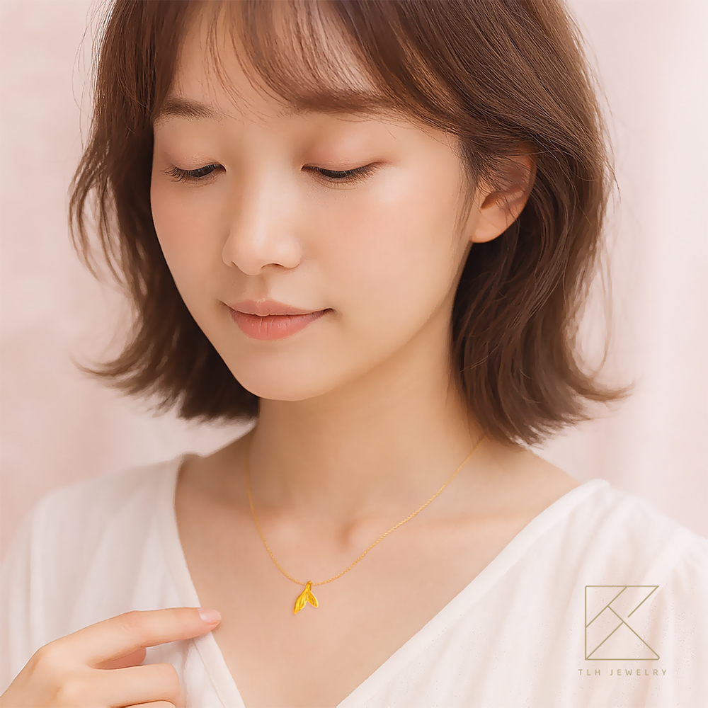 【TLH】黃金墜項鍊 純金999 水波美人魚 約重0.05錢±0.01, , large