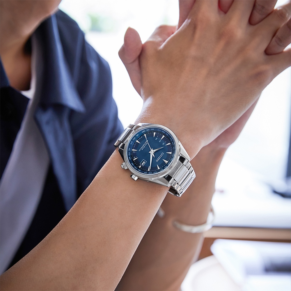 CITIZEN 星辰 光動能電波萬年曆手錶 CB0270-87L, , large