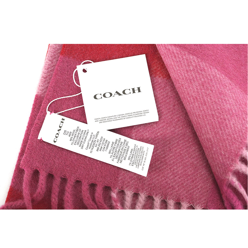 COACH 格紋設計羊毛超長版圍巾/紅色/粉色, , large