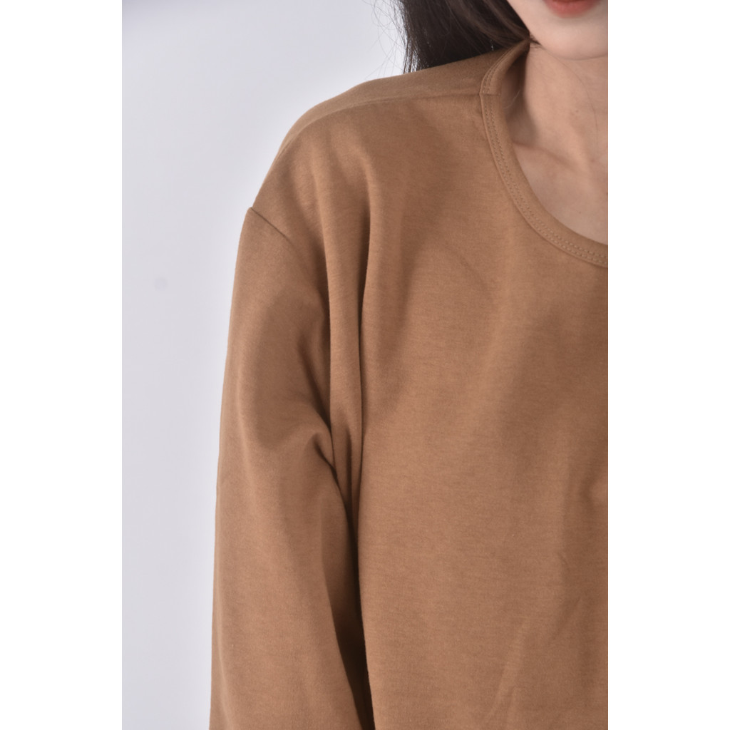 (XL) yoom韓牌質感圓領棕色長袖上衣二手衣, , large